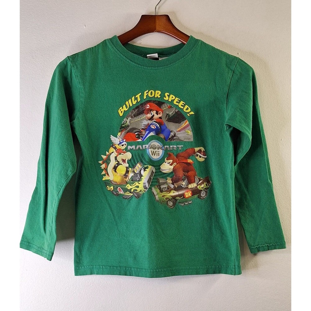 Vtg Y2K MARIO KART WII Built For Speed Super Mario Long Sleeve Boys Sz L 10-12